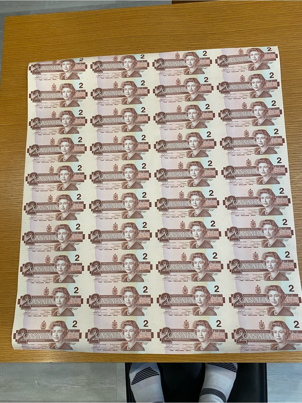 1986 sheet  of uncut two dollar bills, always stored in card board roll.